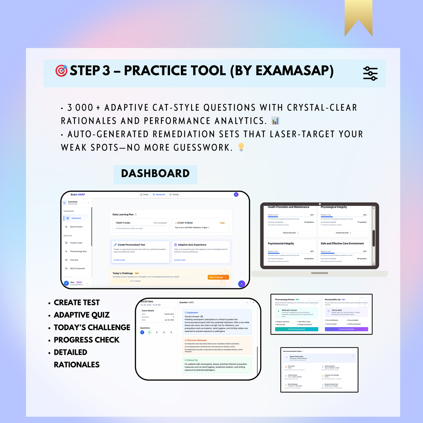 NCLEX FastTrack™ All‑in‑One Bundle — 5‑Step Study Roadmap with Personalized Planner, High‑Yield Lectures, 3 000 + CAT Q‑Bank & Crash Courses