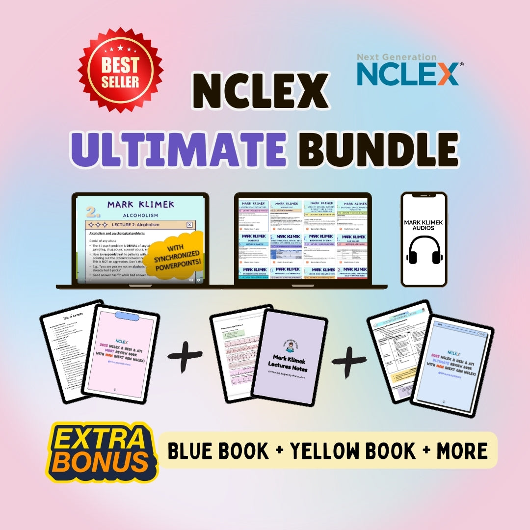 NCLEX Ultimate Bundle based on Mark Klimek | Blue, Yellow, Review Notes, and Bonus NCLEX prep Notes and links | Instant Access