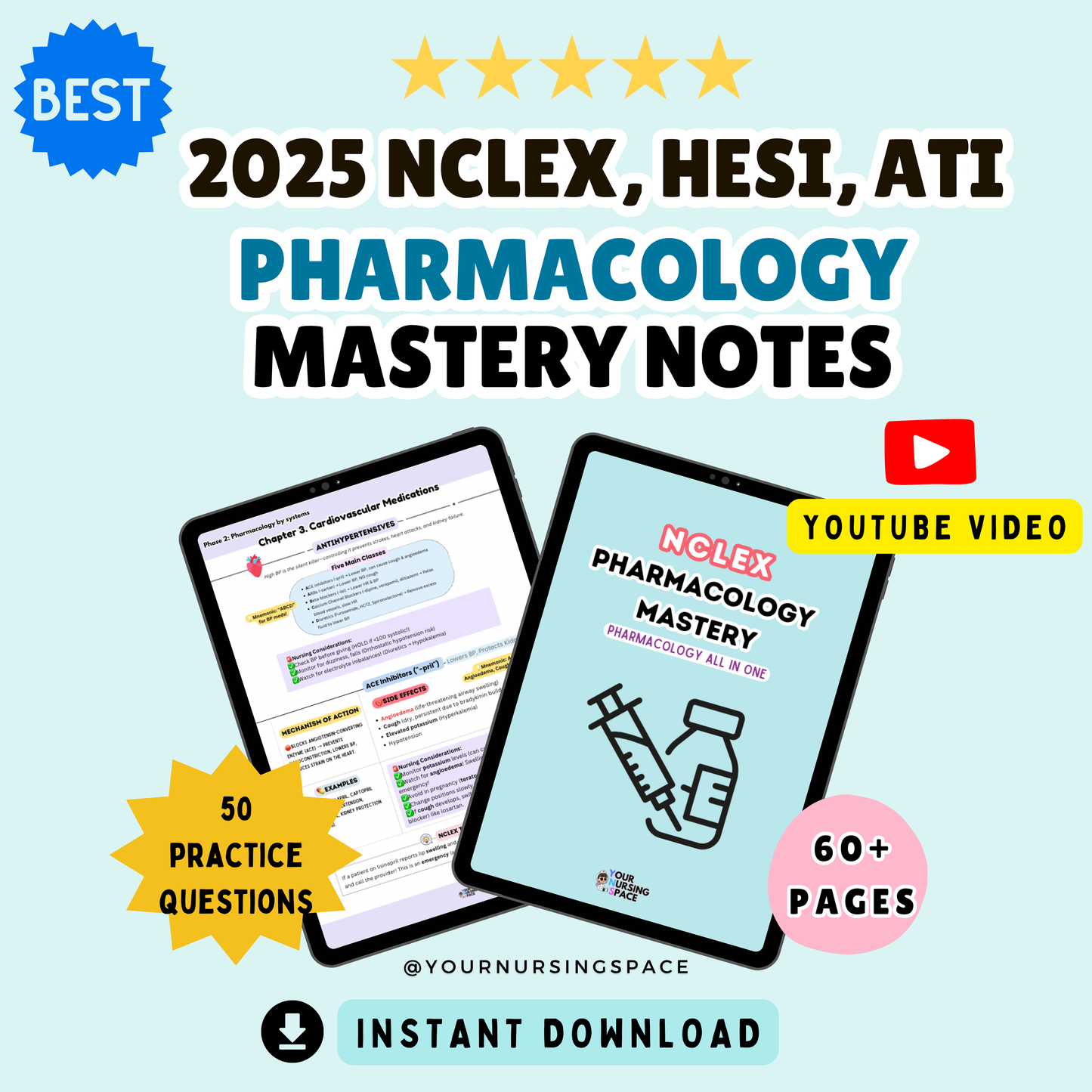 Pharmacology Mastery Notes | NCLEX Pharmacology | 65+ pages | 2025 Edition | Nursing eBook