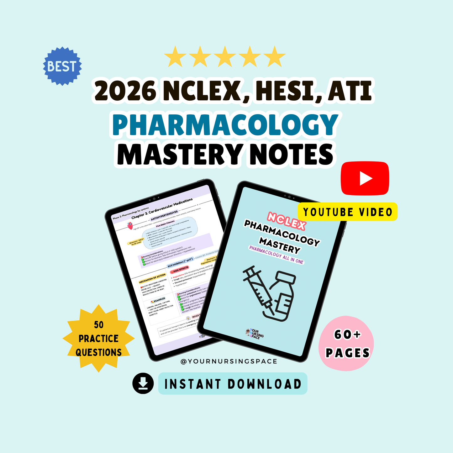 Pharmacology Mastery Notes | NCLEX Pharmacology | 65+ pages | 2026 Edition | Nursing eBook