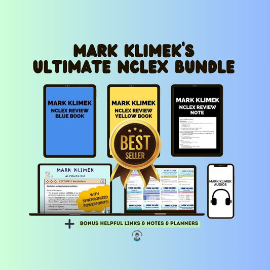 NCLEX Complete Notes Bundle based on Mark Klimek | Blue, Yellow, Review Notes, and Bonus NCLEX prep Notes and links | Instant Access