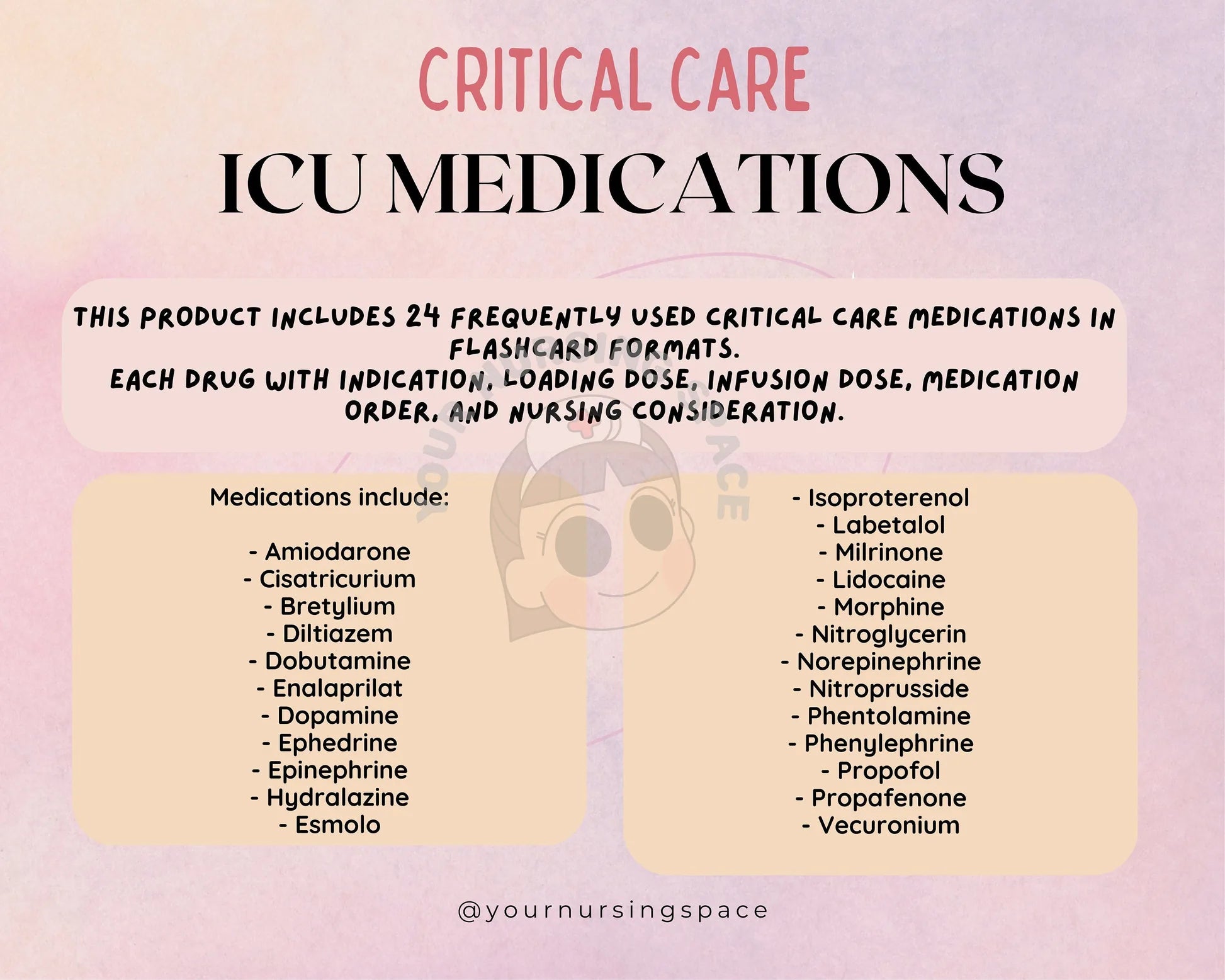 Sedation and analgesia drug flashcards - critical care nursing reference