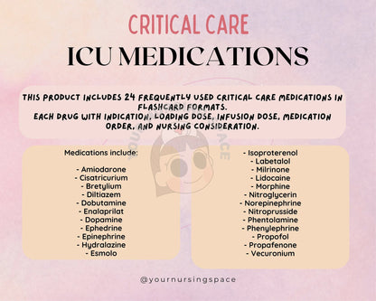 Sedation and analgesia drug flashcards - critical care nursing reference