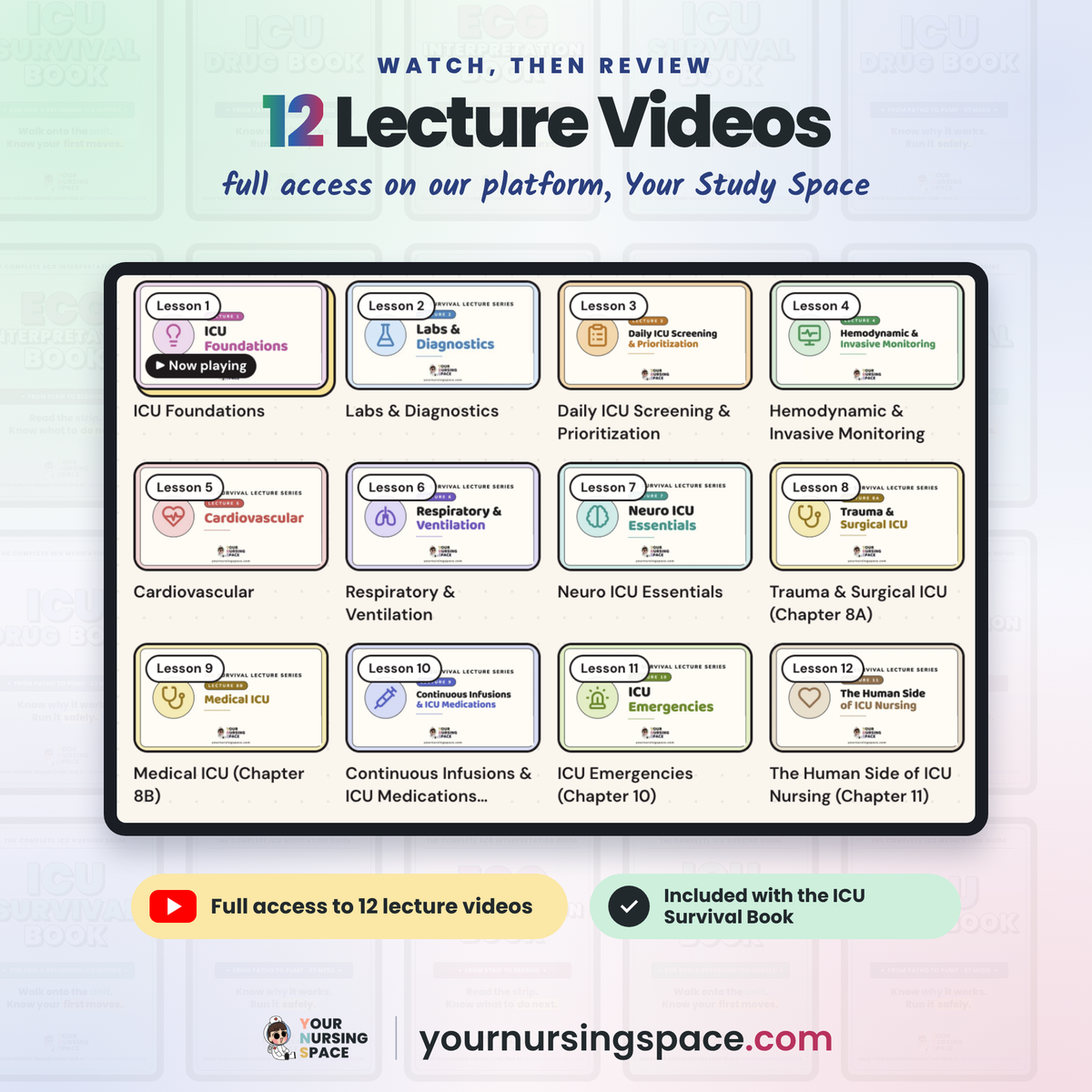 ICU Survival Bundle: ICU Survival Book + Drug Book + ECG Book PDFs + 12 Video Lectures
