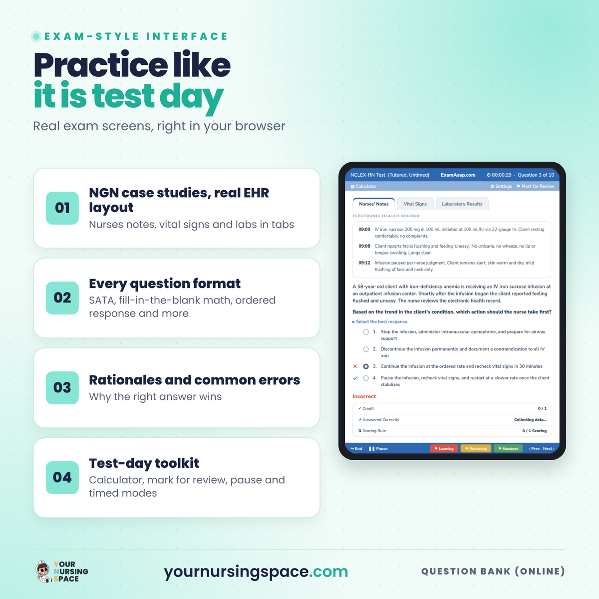 NCLEX Question Bank: exam interface