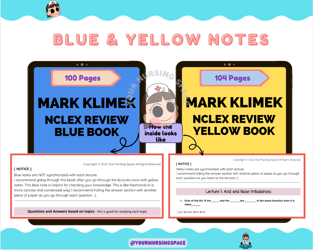 NCLEX MEGA Bundle based on Mark Klimek | Blue, Yellow, Review Notes, and Bonus NCLEX prep Notes and links | Instant Access