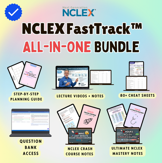 NCLEX FastTrack™ All‑in‑One Bundle — 5‑Step Study Roadmap with Personalized Planner, High‑Yield Lectures, 3 000 + CAT Q‑Bank & Crash Courses