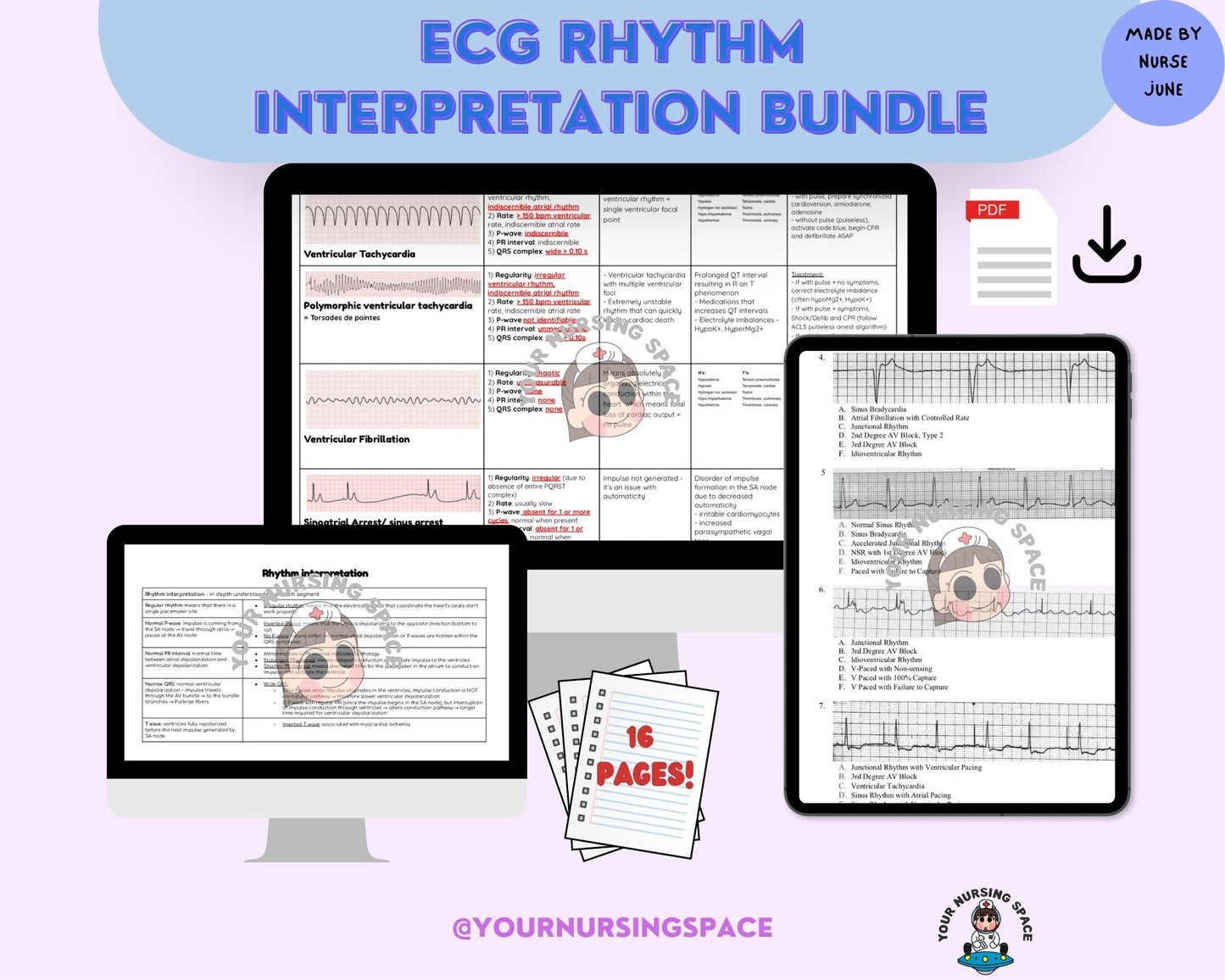 ECG & Dysrhythmia Interpretation Bundle | Nursing School and ICU Cardiac Rhythm Study Guide